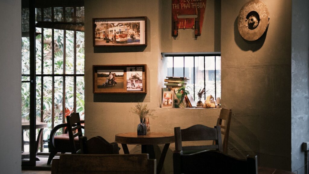 Cozy rustic coffee shop interior, a guide to the cost to open a coffee shop