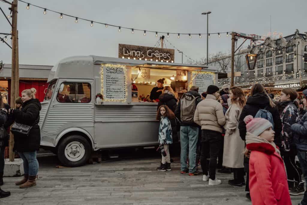 Food truck at dusk illustrating 2026 food truck insurance cost by coverage type